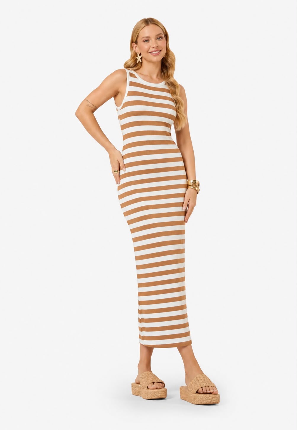 vestido listrado caramelo