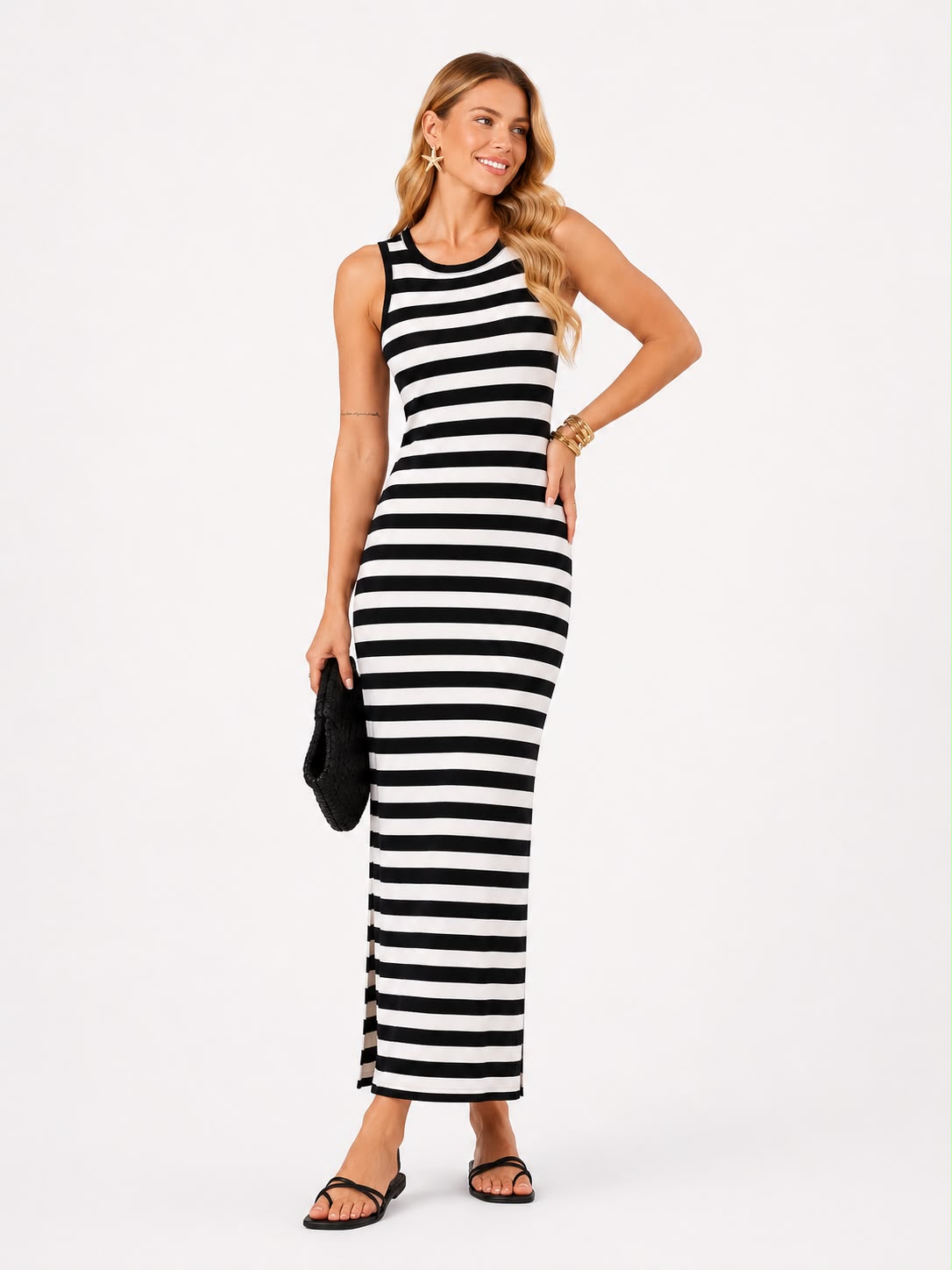 vestido listrado preto
